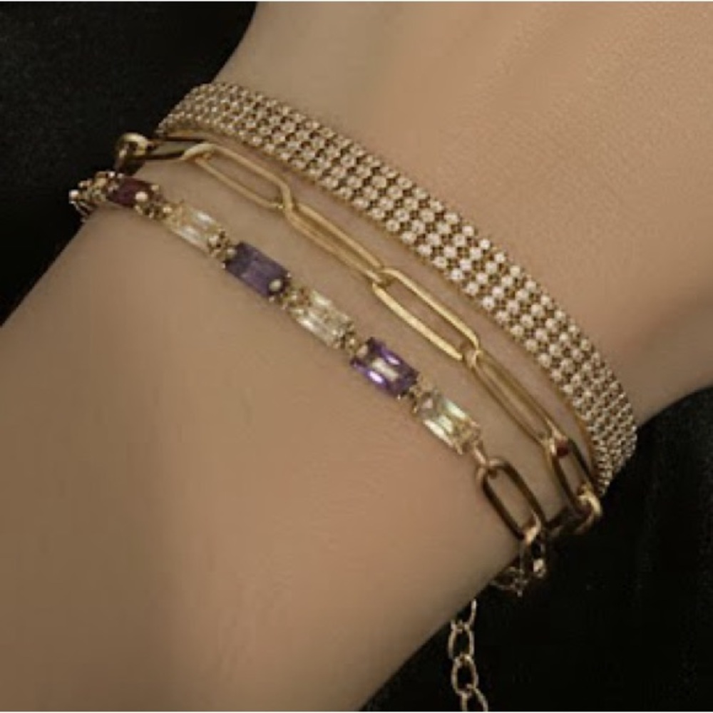 New 3 Piece Gold Filled Bracelet Set Size 7”  Stainless Steel